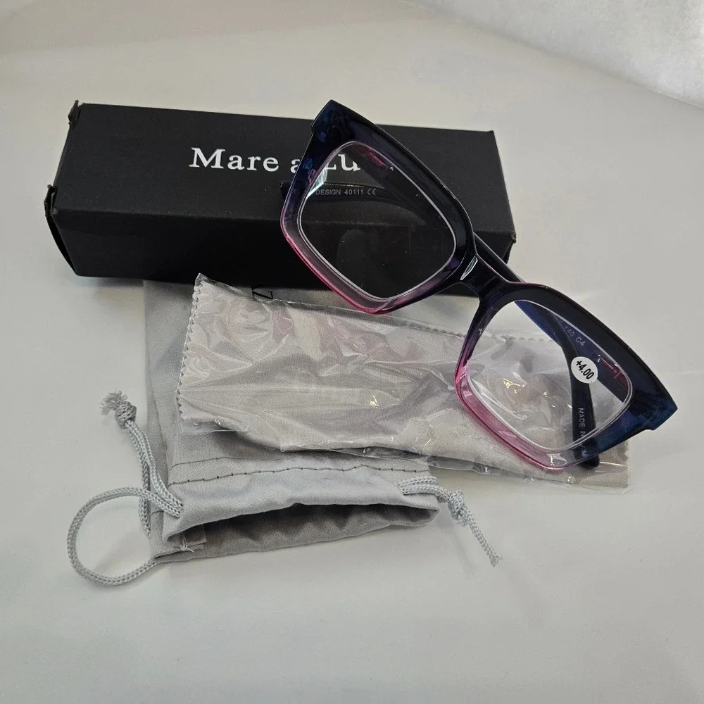 Mare Azzuro Blue & Pink Women's Reading Glasses +4.00 – Fashion‎ Cat-Eye Readers